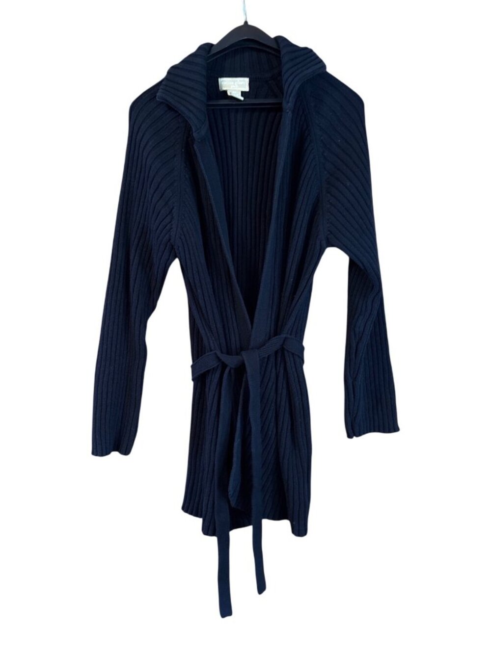 Cotton Ginny Plus Cardigan Womens Sm Ribbed Open Front Belt Black Cotton Vintage